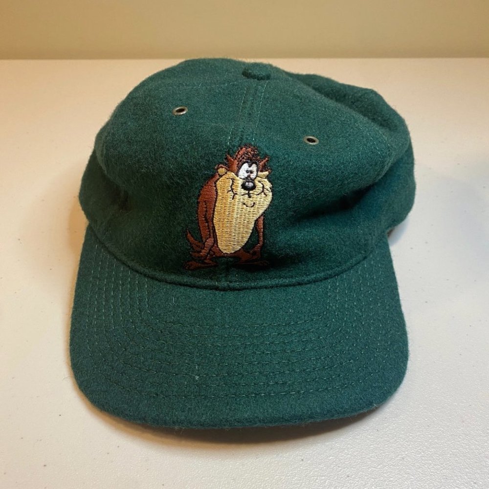 Vintage 1991 Warner Bros. Green TAZ‎ Looney Tunes Wool Blend Snapback Hat Cap